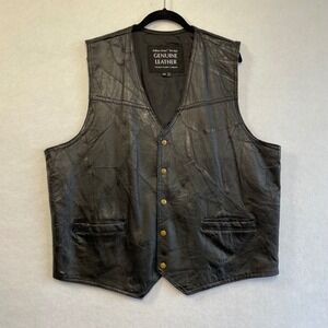 Italian Stone Design Navarre Leather Patchwork Vest Mens XXL Black Biker Western